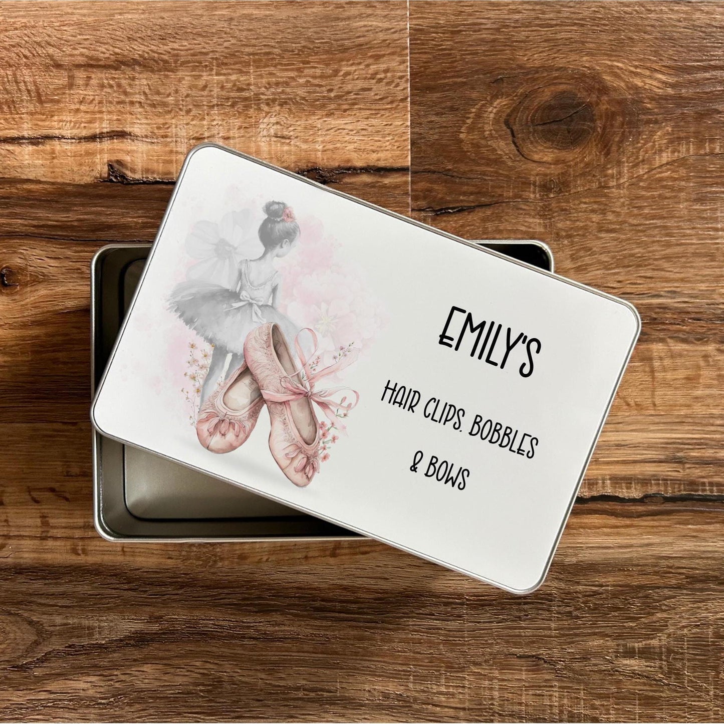 Personalised girl's ballet hair accessory storage tin