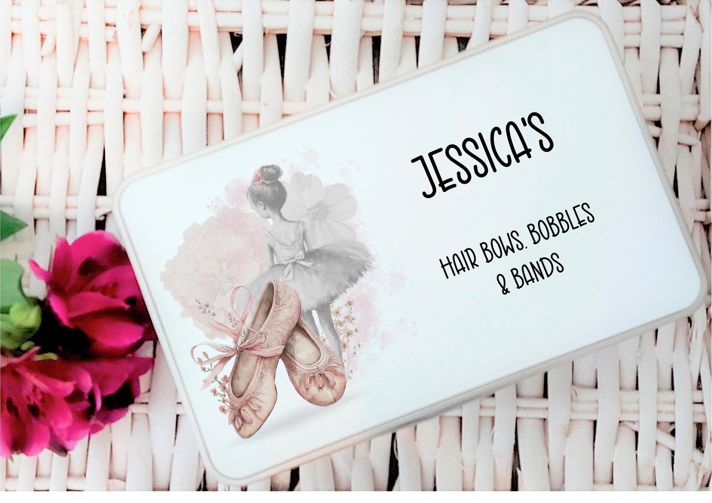 Personalised girl's ballet hair accessory storage tin