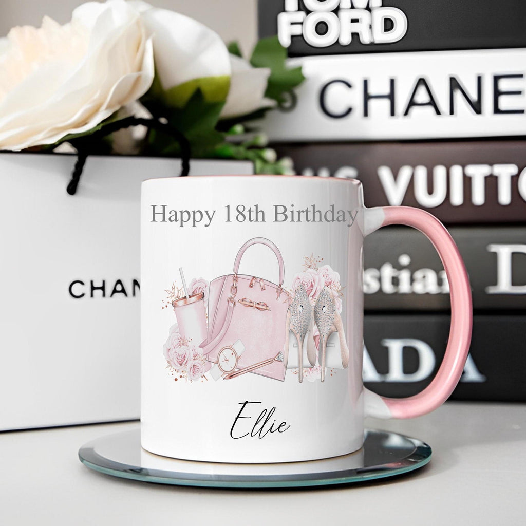 personalised 18th Birthday Mug: Handbag & Heels Design