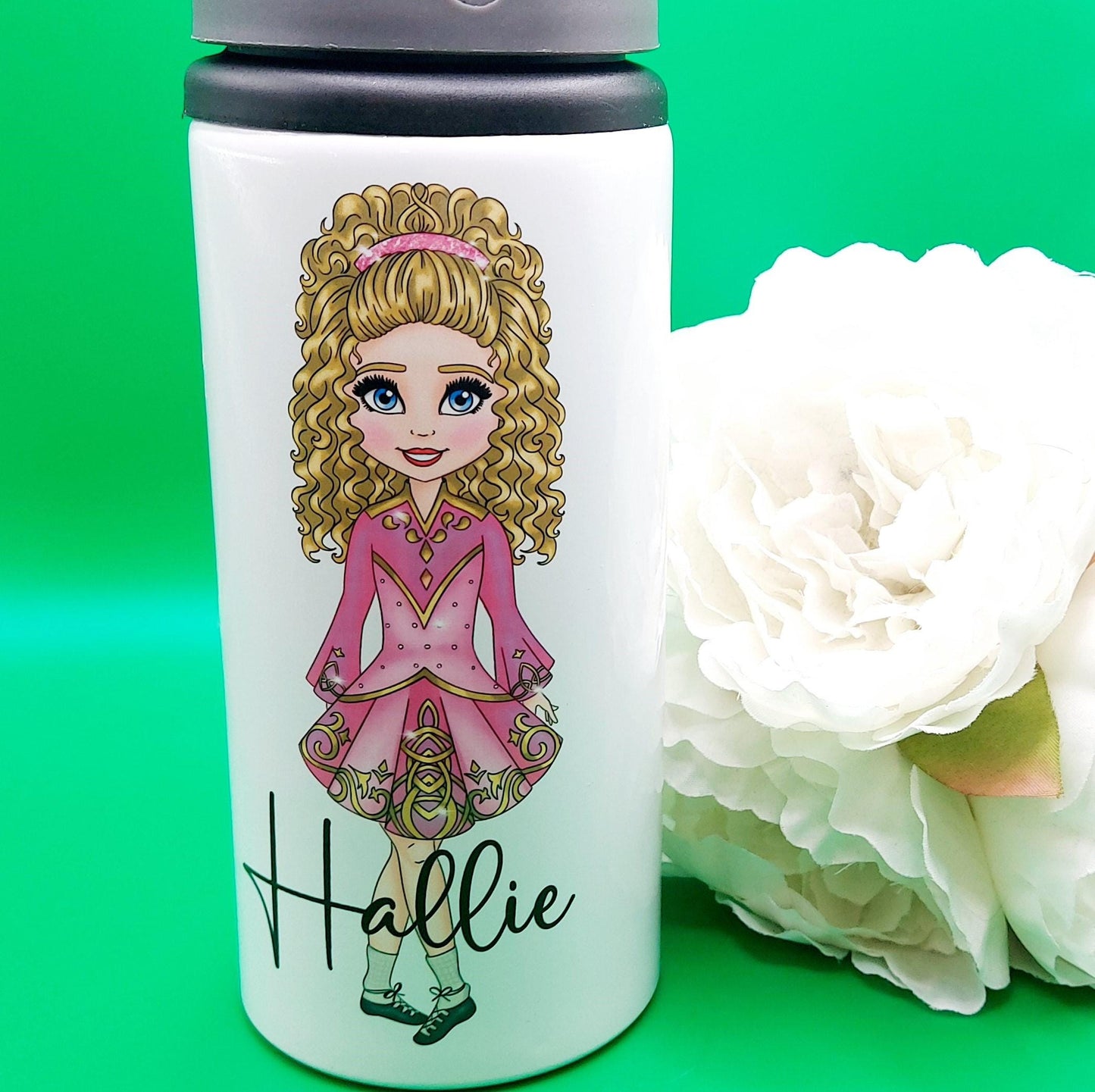 personalised Irish Dancer Water Bottle: Pink Dress, Dance Gift