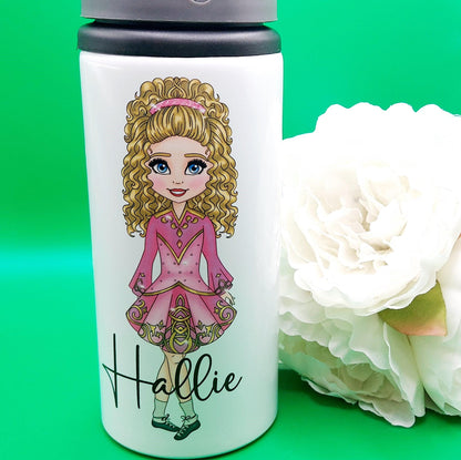 personalised Irish Dancer Water Bottle: Pink Dress, Dance Gift