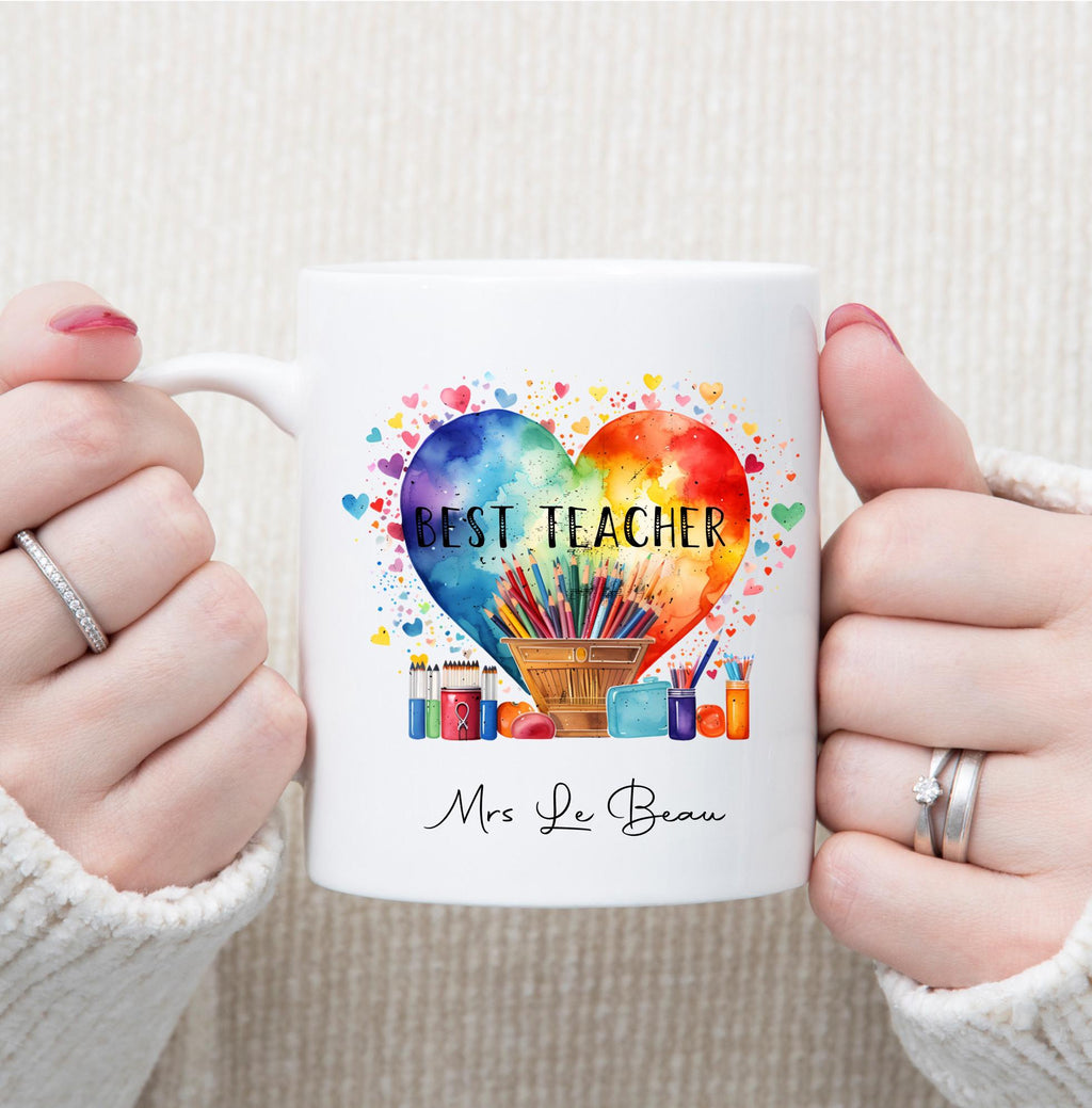 Personalised Best Teacher mug, heart mug, rainbow heart mug, gift for teacher, gift for teaching assistant, Best Teaching Assistant gift