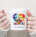 Personalised Best Teacher mug, heart mug, rainbow heart mug, gift for teacher, gift for teaching assistant, Best Teaching Assistant gift