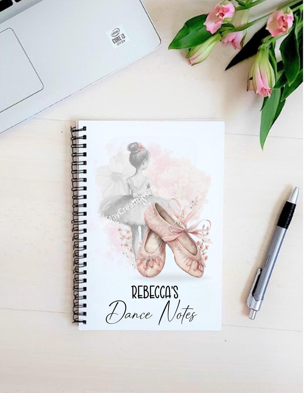 personalised Ballerina Notebook: Handmade A5 Dance Gift