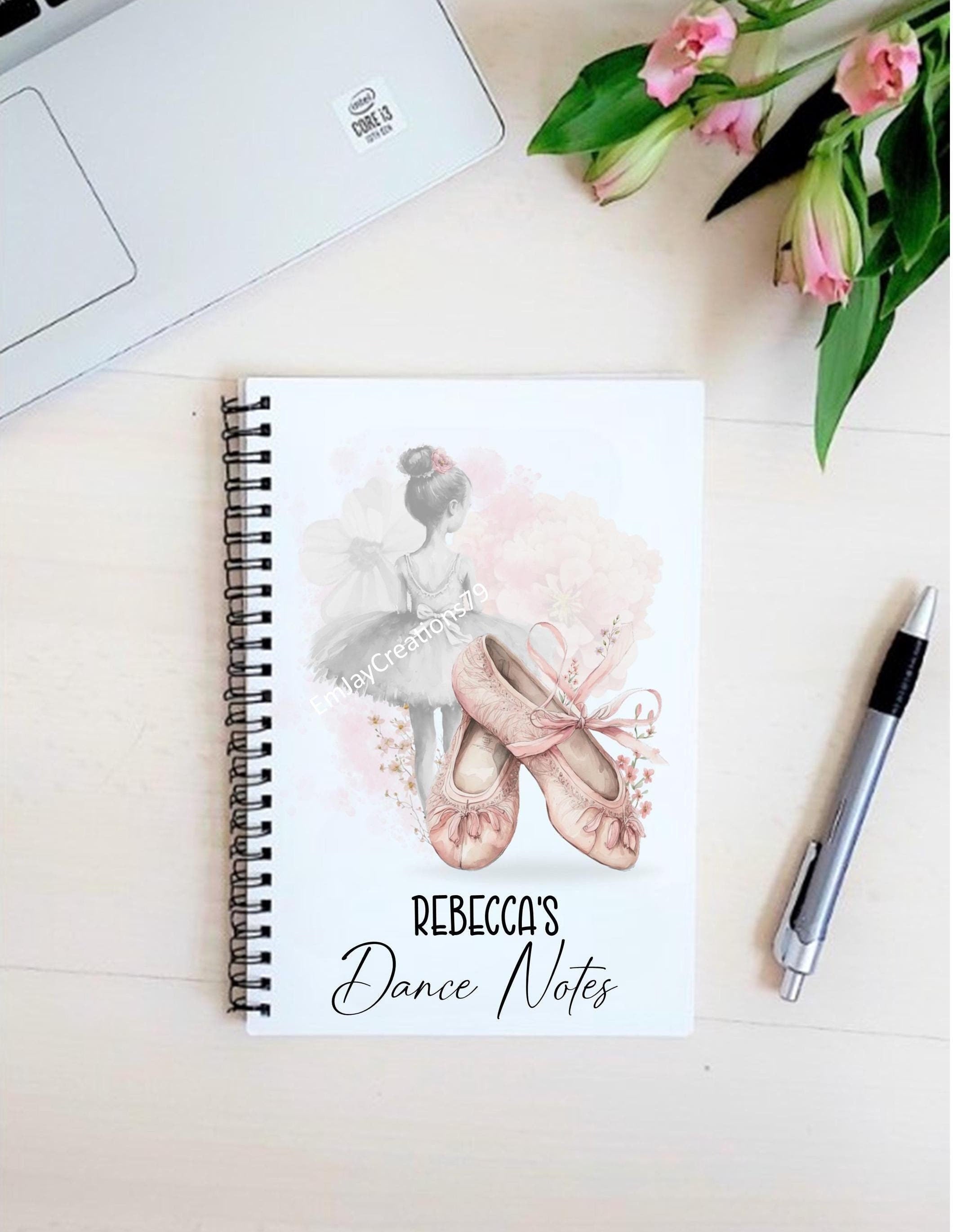 personalised Ballerina Notebook: Handmade A5 Dance Gift