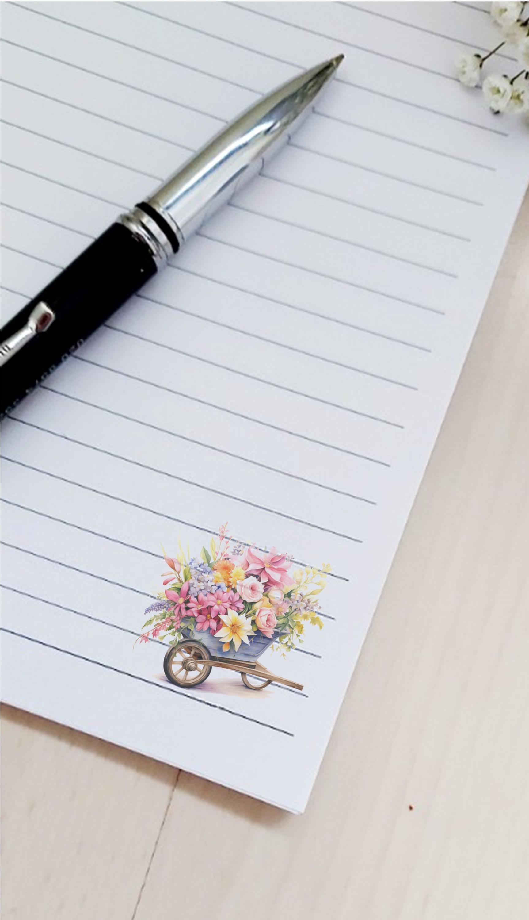 Floral Wheelbarrow Gardening Notebook: Planting Journal