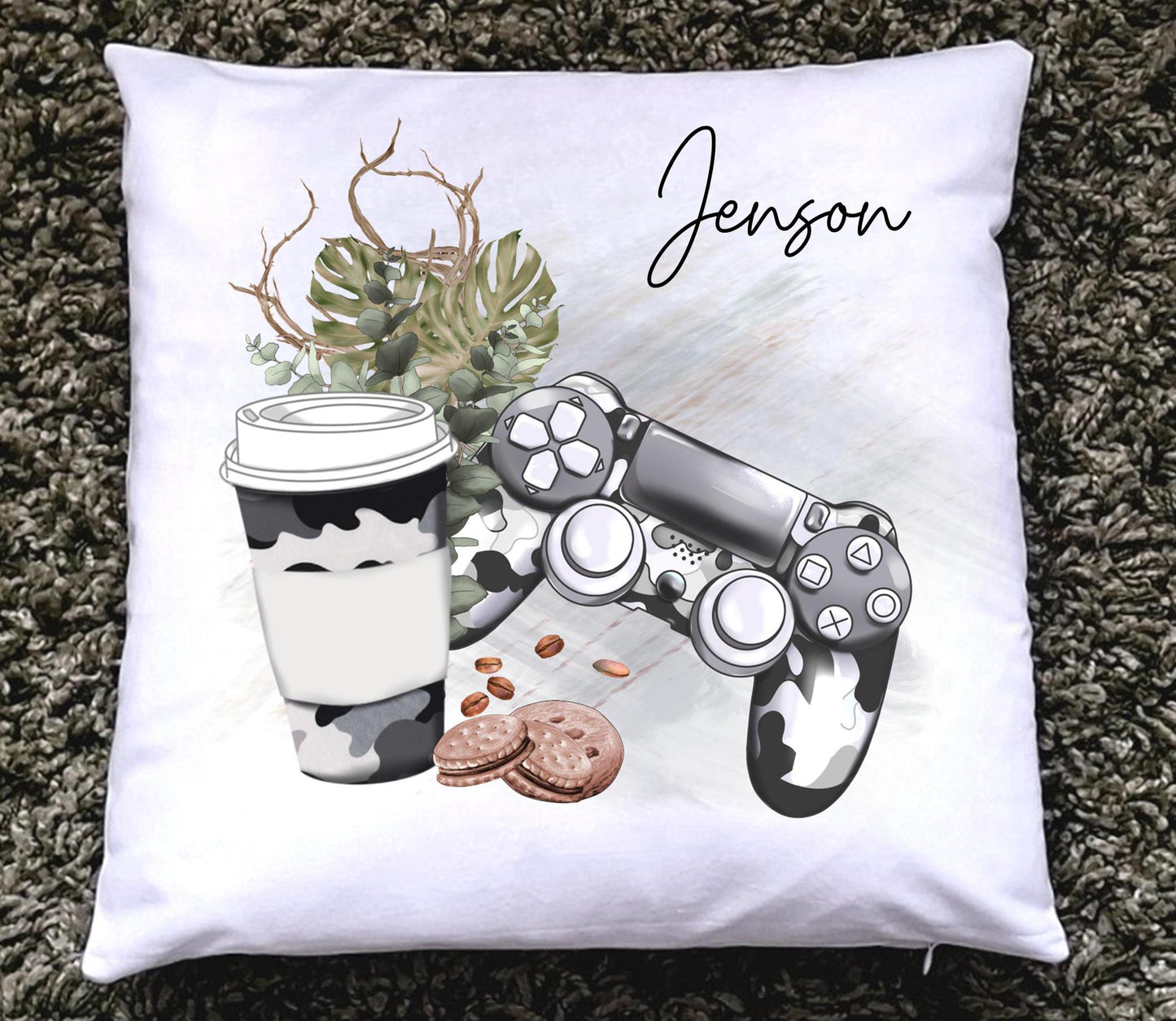 Personalised Gamer Boy Cushion: Camo Controller Gaming Gift