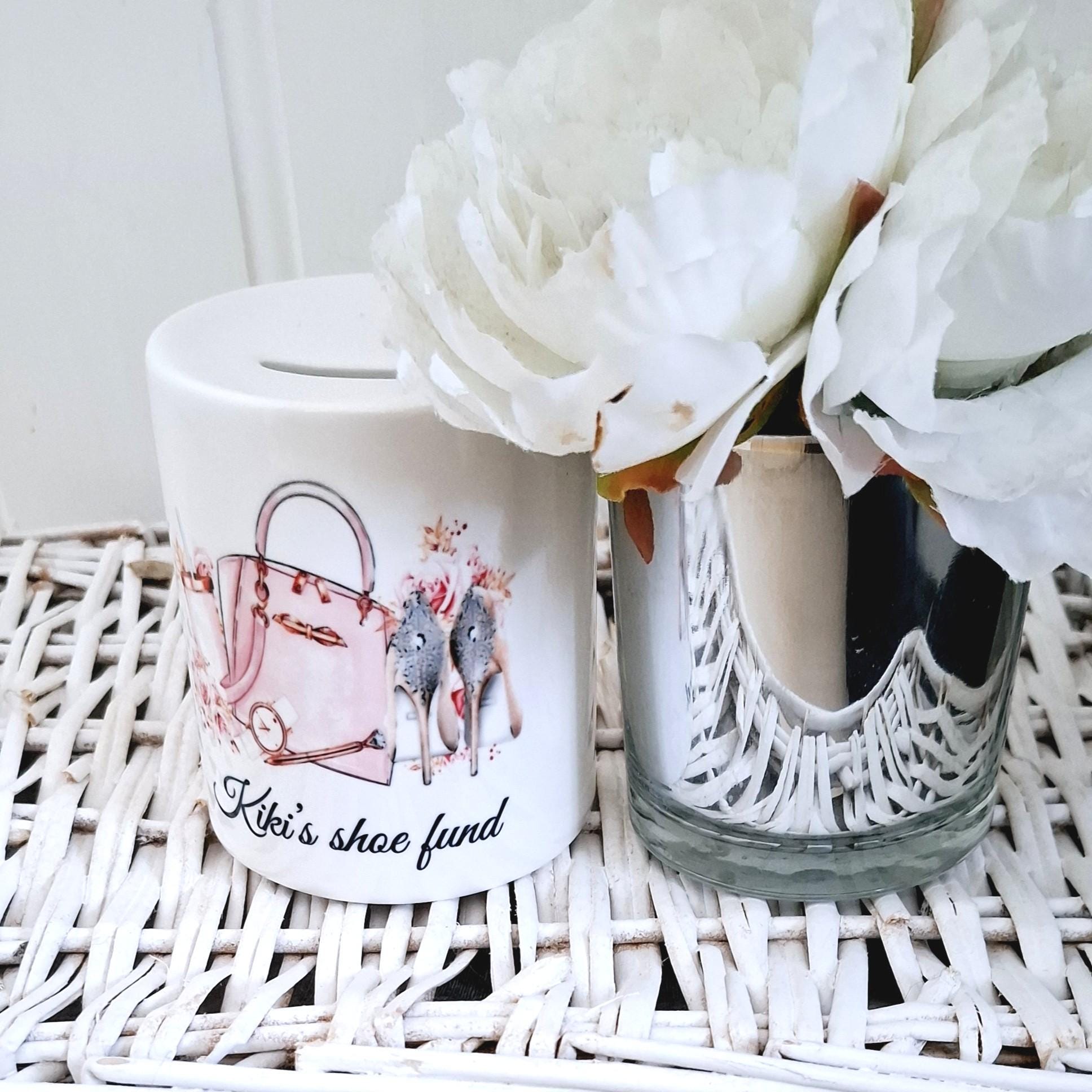 personalised Shoe Fund Money Box: Teen Girl Savings Jar