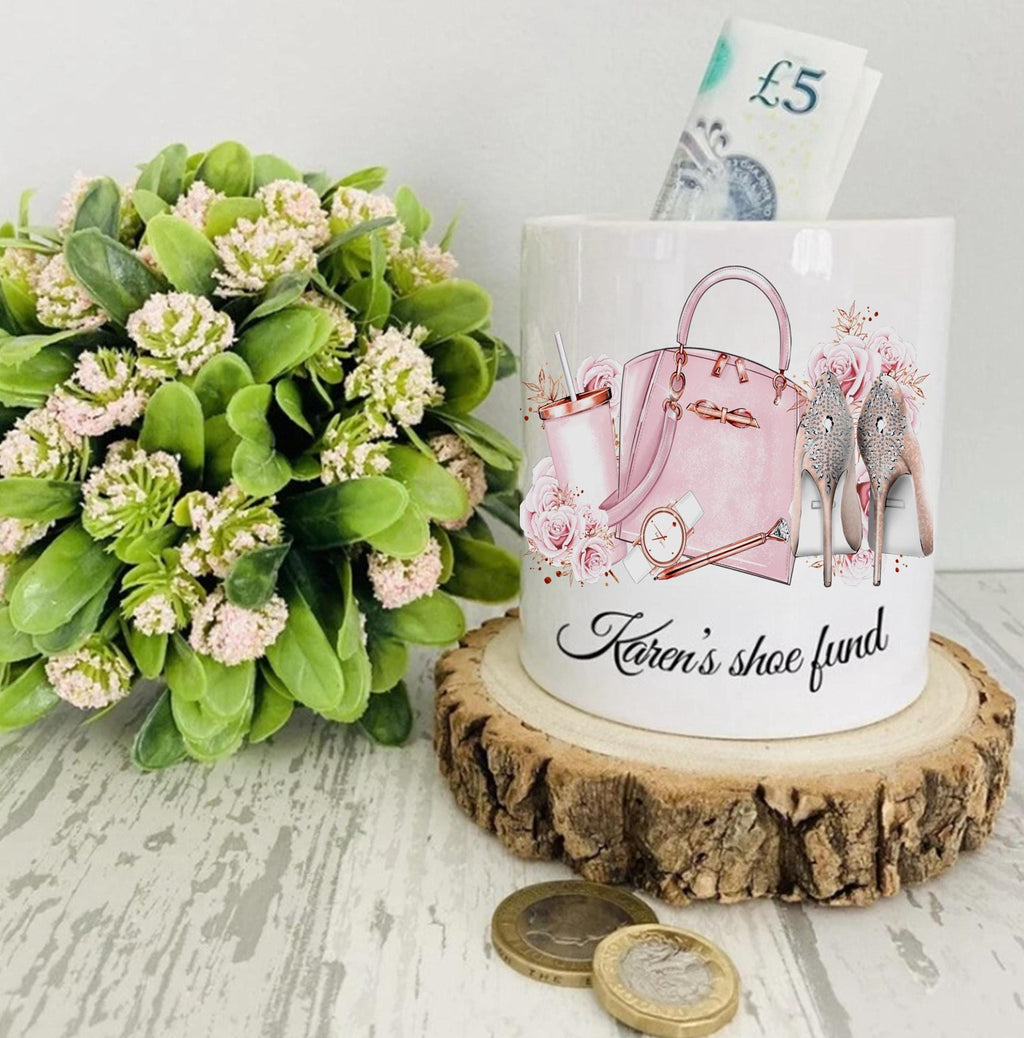 personalised Shoe Fund Money Box: Teen Girl Savings Jar