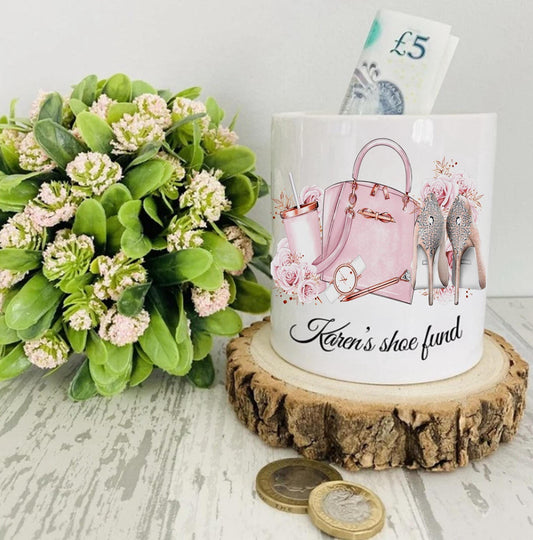 personalised Shoe Fund Money Box: Teen Girl Savings Jar