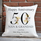 personalised 50th Anniversary Cushion: Gold Floral Keepsake Gift