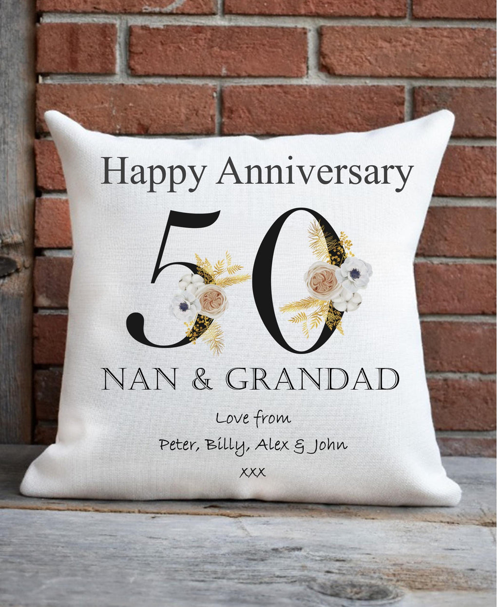 Personalised 50th Anniversary Cushion, Gold Anniversary keepsake present, Gold Anniversary gift