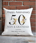 Personalised 50th Anniversary Cushion, Gold Anniversary keepsake present, Gold Anniversary gift