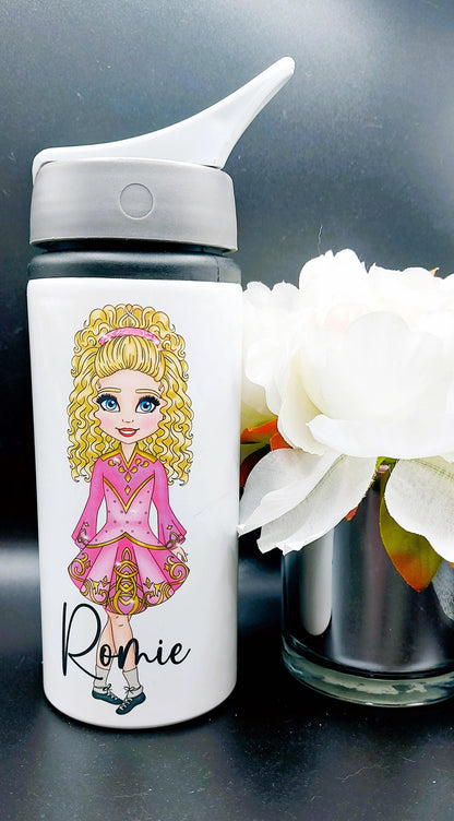 personalised Irish Dancer Water Bottle: Pink Dress, Dance Gift