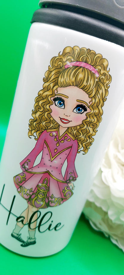 personalised Irish Dancer Water Bottle: Pink Dress, Dance Gift