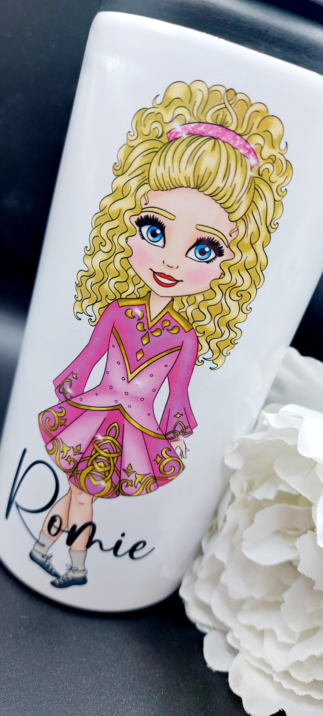 personalised Irish Dancer Water Bottle: Pink Dress, Dance Gift