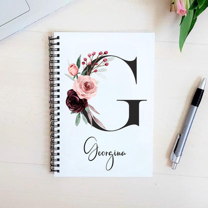 personalised Floral Initial Notebook: A5 Monogram Gift