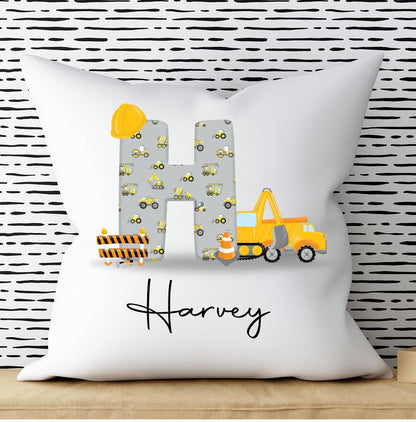 Personalised Construction Alphabet Cushion: Boys Bedroom Decor