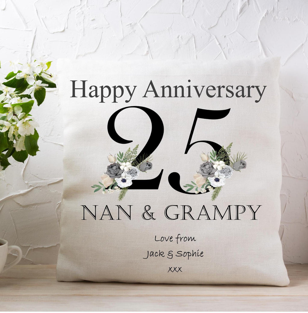 Personalised 25th Anniversary Cushion: Silver Wedding Keepsake Gift