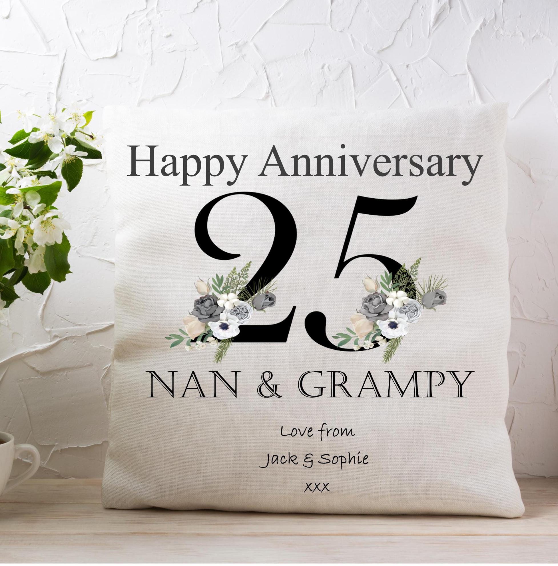Personalised 25th Anniversary Cushion: Silver Wedding Keepsake Gift