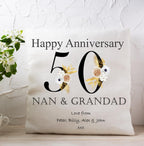 personalised 50th Anniversary Cushion: Gold Floral Keepsake Gift