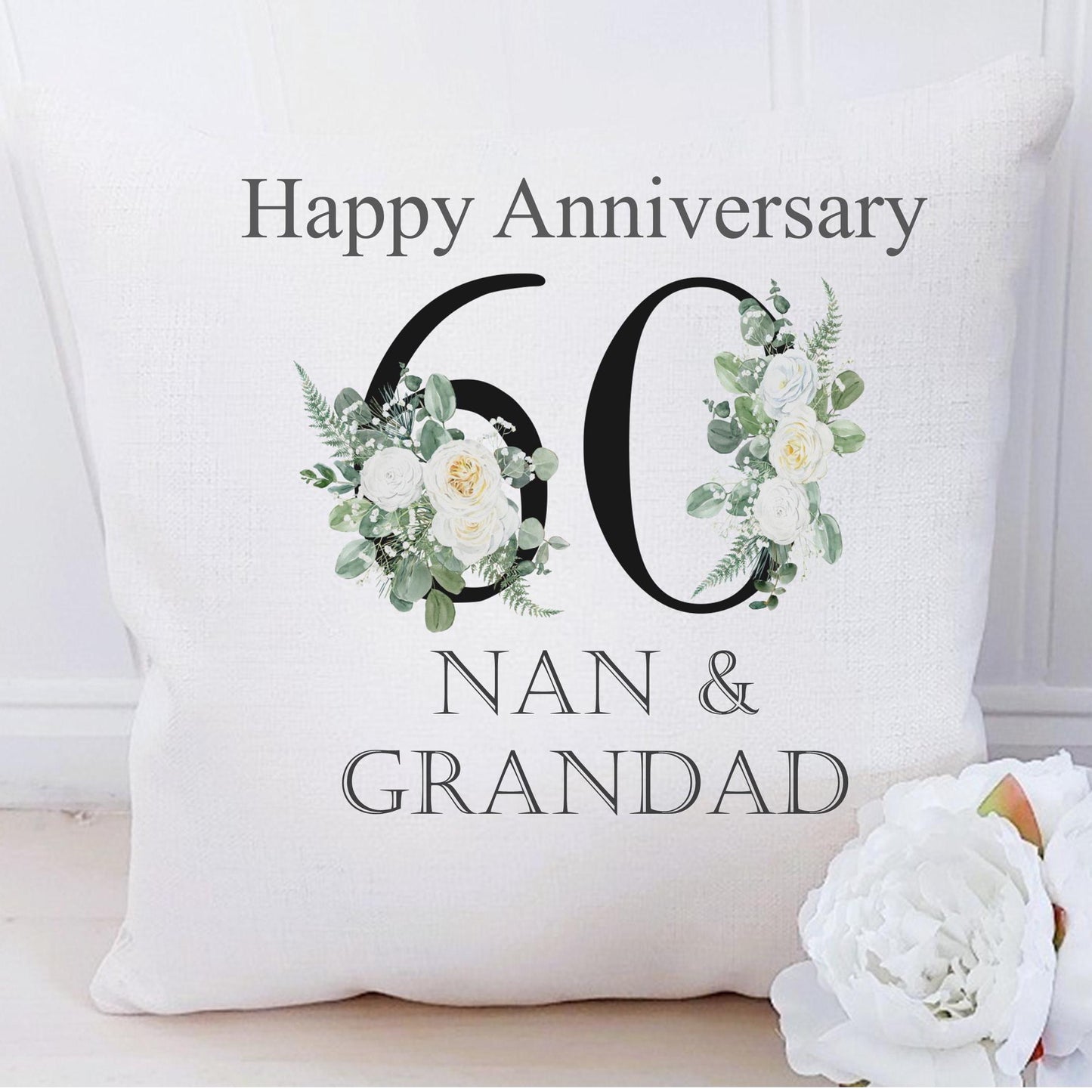 Personalised Diamond Anniversary Cushion, custom 60th Anniversary Keepsake