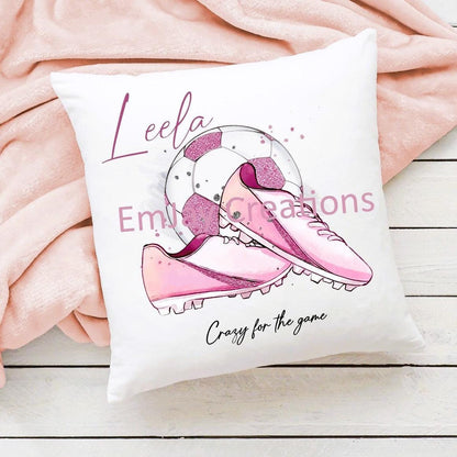 Personalised Pink Football Cushion: Girl's Bedroom Decor