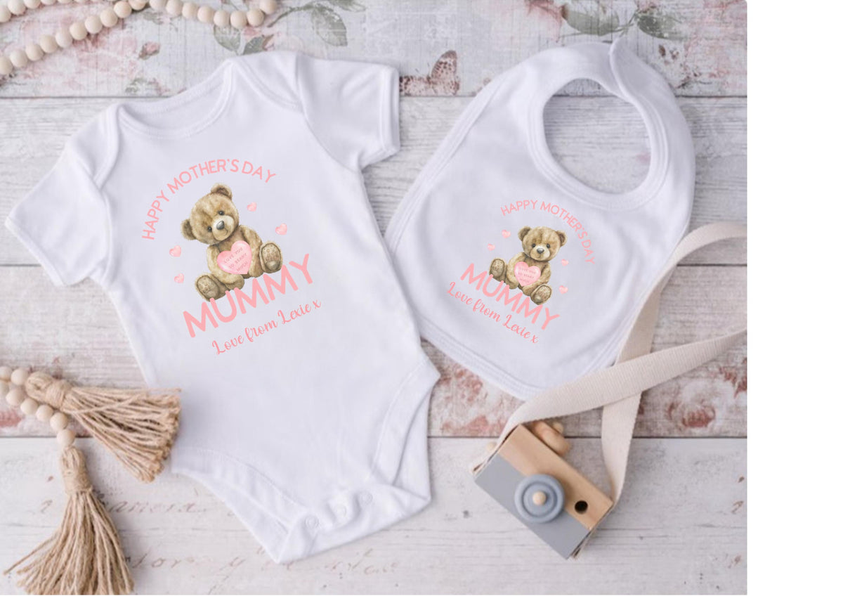 personalised Mother's Day Baby Vest: Teddy Bear Gift from Daughter