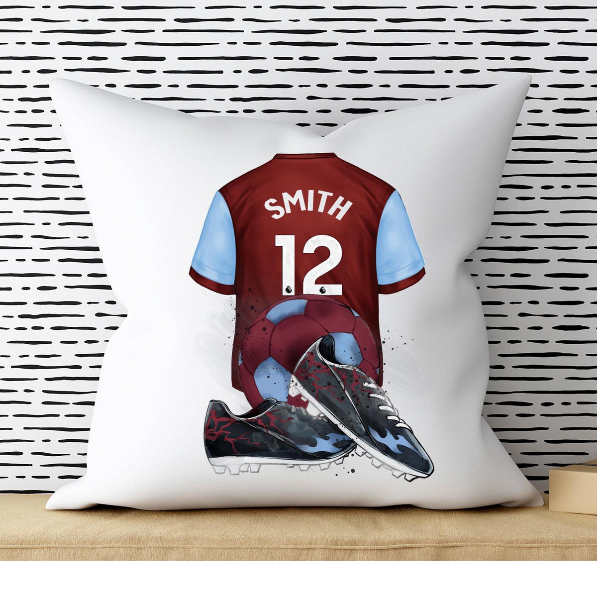 Personalised Football Cushion: Claret & Blue Kit, Teen Gift