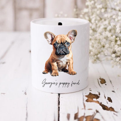 Personalised French Bulldog Money Box: Ceramic Coin Bank, Savings Jar