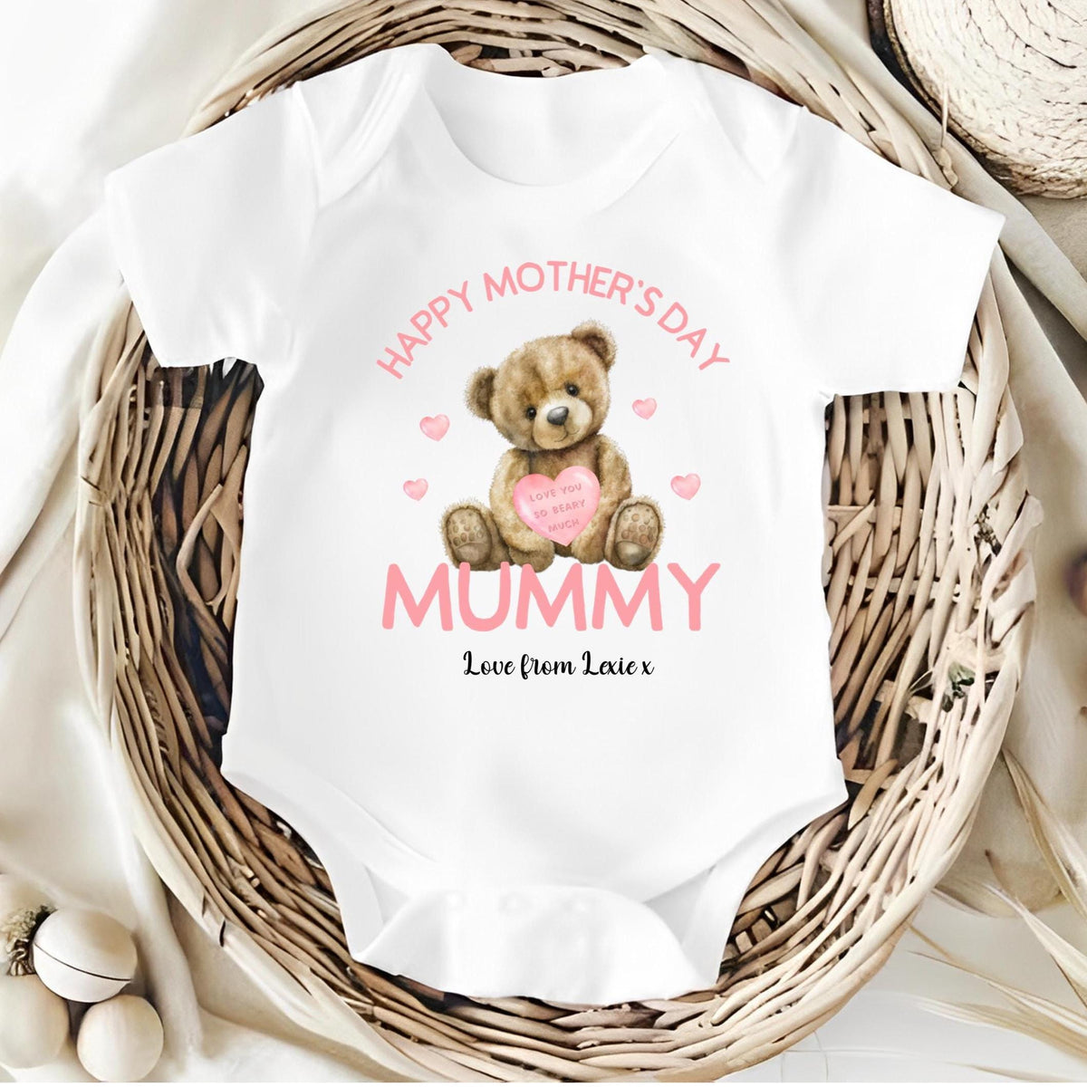 personalised Mother's Day Baby Vest: Teddy Bear Gift from Daughter
