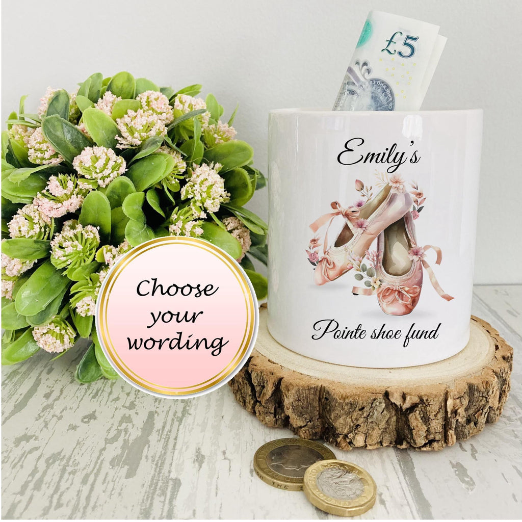 Personalised Ballerina moneybox, ballet shoes money box, pointe shoe fund, gifts for dancers