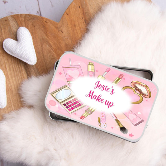 Personalised make up storage tin, gift for a teenage girl, makeup lover's gift, personalised storage, cosmetic storage