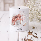 personalised Gamer Girl Money Box: Rose Gold Floral Ceramic Coin Bank