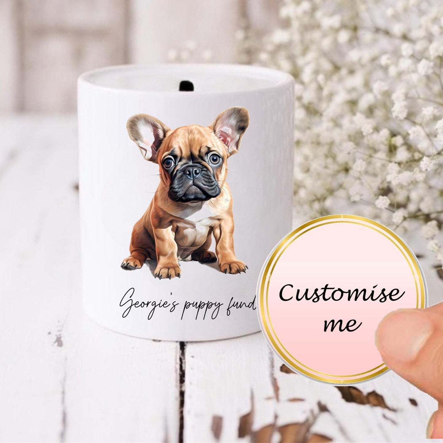 Personalised French Bulldog Money Box: Ceramic Coin Bank, Savings Jar