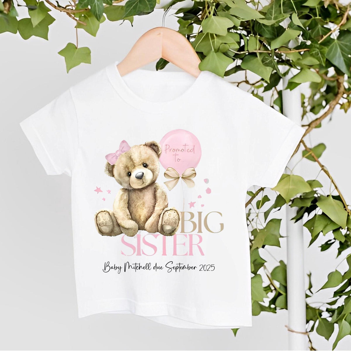 Personalised Promoted to Big Sister T-shirt, new baby announcement gift, new baby gift for big sister