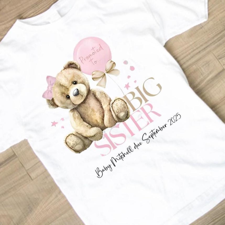 Personalised Big Sister T Shirt, Promoted to Big Sister, New Baby Gift