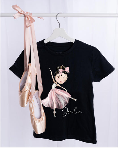 Personalised Ballerina T-Shirt, black cotton warmup top, ballet t-shirt, ballet gift, dancewear gift