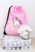 personalised Unicorn Drawstring Bag: Girls Gym, School PE Bag