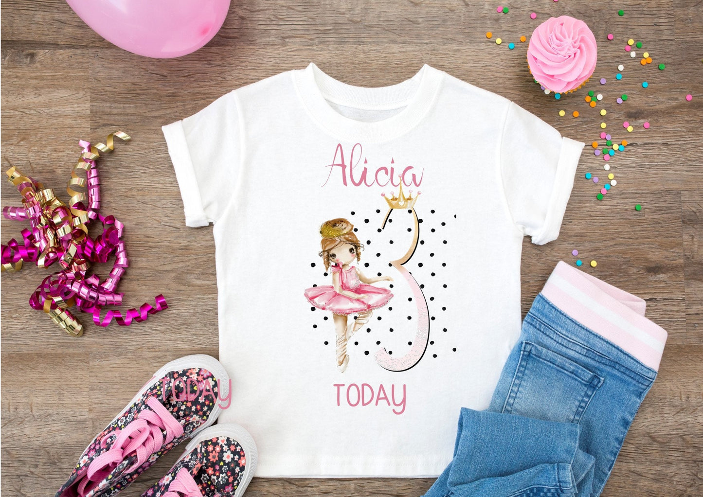 personalised Ballerina Birthday T-Shirt: Girls Cotton Dance Tee