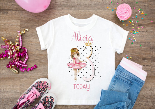 personalised Ballerina Birthday T-Shirt: Girls Cotton Dance Tee