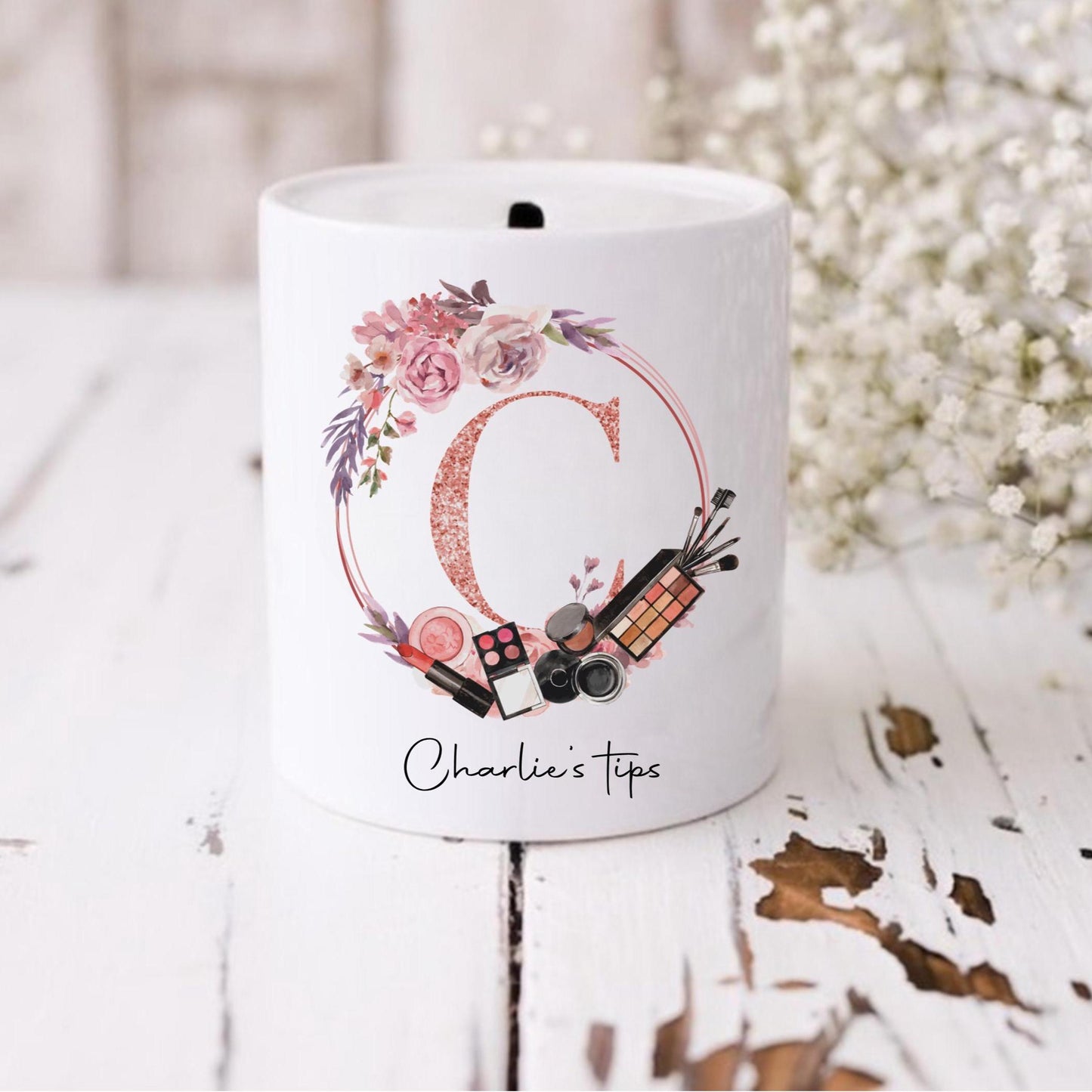 personalised Makeup Artist Tip Jar: Ceramic MUA Moneybox