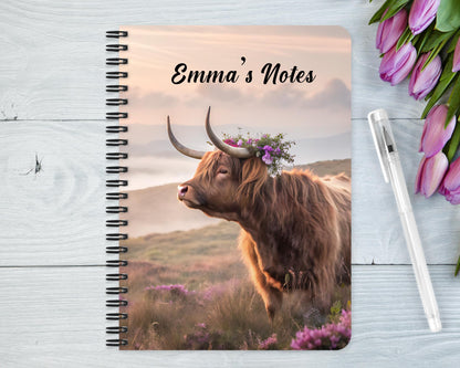personalised Highland Cow Notebook: Custom Name A5 Spiral Journal