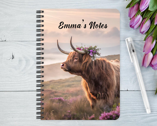 personalised Highland Cow Notebook: Custom Name A5 Spiral Journal