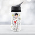 Personalised boy's Karate Water Bottle: Custom Hair, Eye & Belt Color