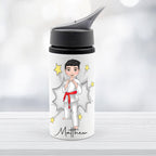 Personalised boy's Karate Water Bottle: Custom Hair, Eye & Belt Color