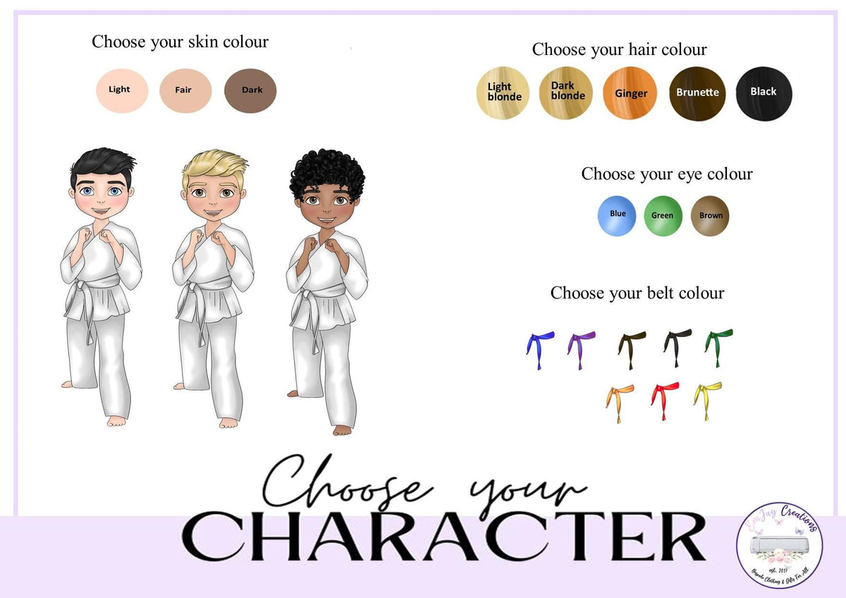 Personalised boy's Karate Water Bottle: Custom Hair, Eye & Belt Color