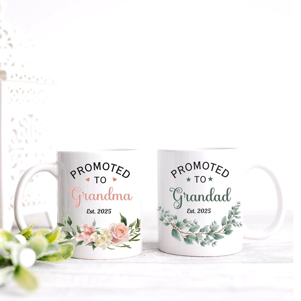 Promoted to Grandma & Grandad Mug Set: 2025 Pregnancy Announcement Gift
