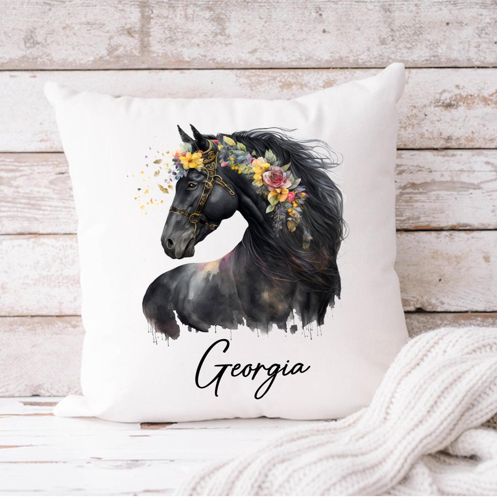 Personalised Floral Horse Cushion: Equestrian Gift for Girls