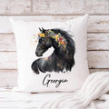 Personalised Floral Horse Cushion: Equestrian Gift for Girls